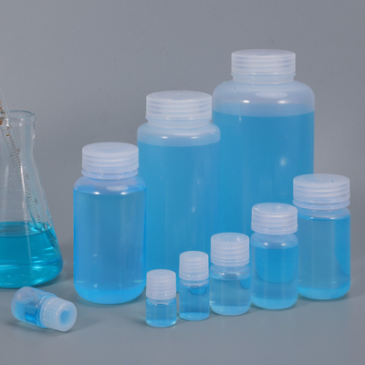 Διαφανές/διαφανές/καφέ μπουκάλι HDPE/PP πλαστικού με ευρύ στόμα, ανθεκτικό σε χημικές ουσίες, για εργαστήριο