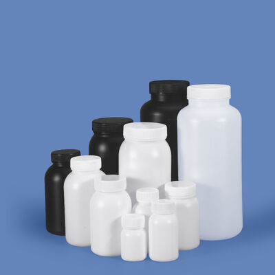 Φιάλη HDPE με φαρδύ στόμιο, στρογγυλή, πλαστική, 50ml-2L για σκόνες, κόκκους, χημικά αντιδραστήρια και οργανικούς διαλύτες, προσαρμοσμένο λογότυπο